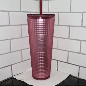 Brand New Starbucks Dusty Rose Pink Berry Shimmer Grid Cold Cup Tumbler